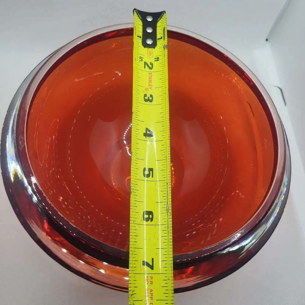 Vintage MCM Teleflora Red Burnt Orange Glass Bowl Heavy